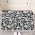 Monochrome Skull Flowers Pattern Print Rubber Doormat