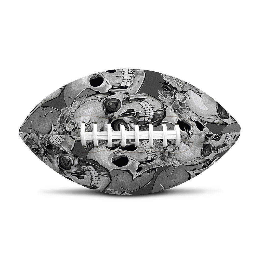 Monochrome Skull Flowers Pattern Print Rugby Ball