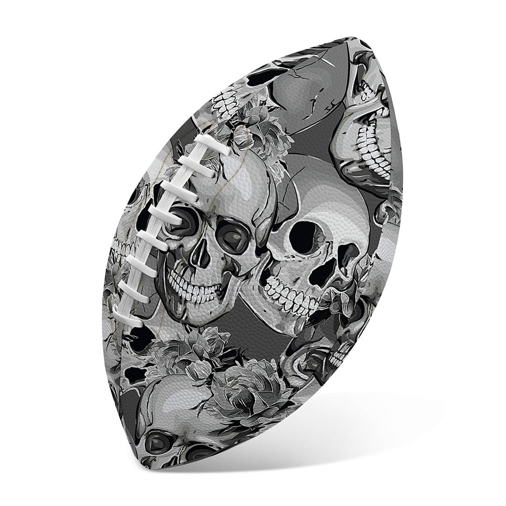 Monochrome Skull Flowers Pattern Print Rugby Ball