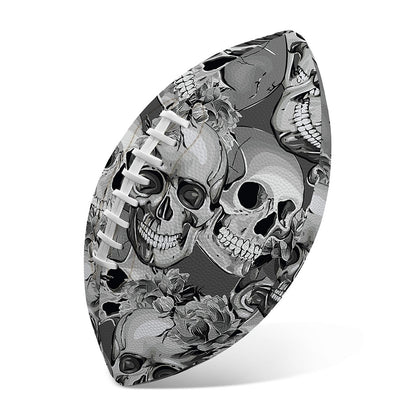 Monochrome Skull Flowers Pattern Print Rugby Ball