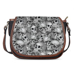 Monochrome Skull Flowers Pattern Print Saddle Bag