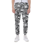 Monochrome Skull Flowers Pattern Print Scuba Joggers