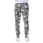 Monochrome Skull Flowers Pattern Print Scuba Joggers