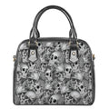 Monochrome Skull Flowers Pattern Print Shoulder Handbag