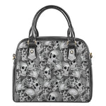 Monochrome Skull Flowers Pattern Print Shoulder Handbag