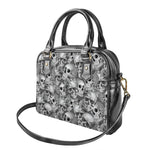 Monochrome Skull Flowers Pattern Print Shoulder Handbag