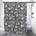 Monochrome Skull Flowers Pattern Print Shower Curtain