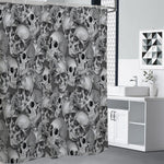 Monochrome Skull Flowers Pattern Print Shower Curtain