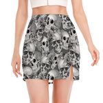 Monochrome Skull Flowers Pattern Print Side Slit Mini Skirt