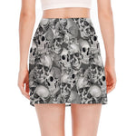 Monochrome Skull Flowers Pattern Print Side Slit Mini Skirt