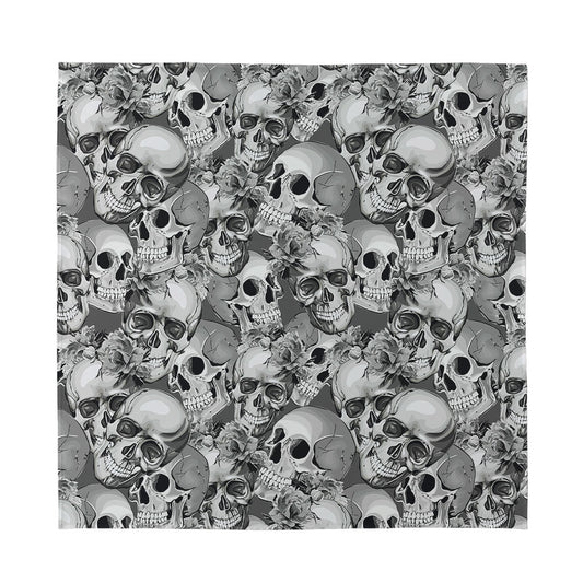 Monochrome Skull Flowers Pattern Print Silk Bandana