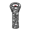 Monochrome Skull Flowers Pattern Print Single Neoprene Wine Tote