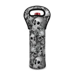 Monochrome Skull Flowers Pattern Print Single Neoprene Wine Tote