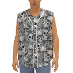 Monochrome Skull Flowers Pattern Print Sleeveless Baseball Jersey