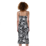 Monochrome Skull Flowers Pattern Print Slim Fit Midi Cami Dress