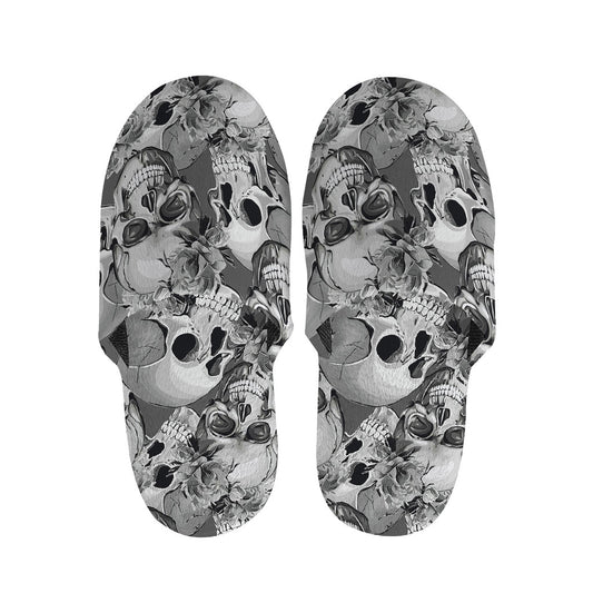 Monochrome Skull Flowers Pattern Print Slippers