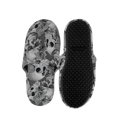 Monochrome Skull Flowers Pattern Print Slippers