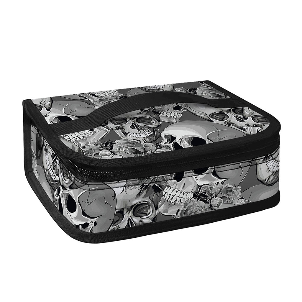 Monochrome Skull Flowers Pattern Print Small Lunch Bag