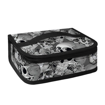 Monochrome Skull Flowers Pattern Print Small Lunch Bag