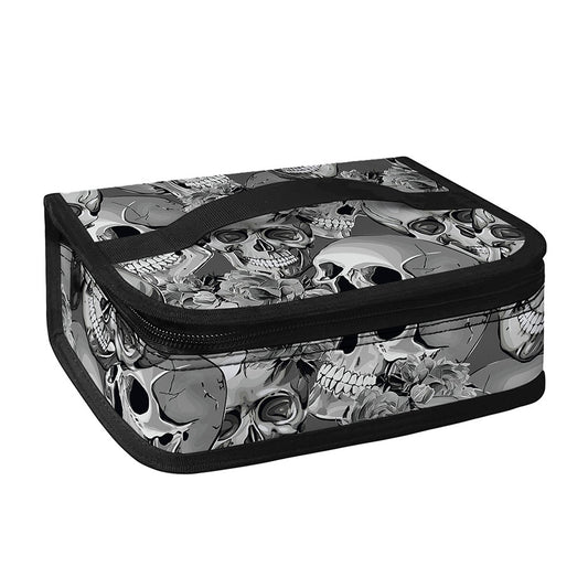 Monochrome Skull Flowers Pattern Print Small Lunch Bag