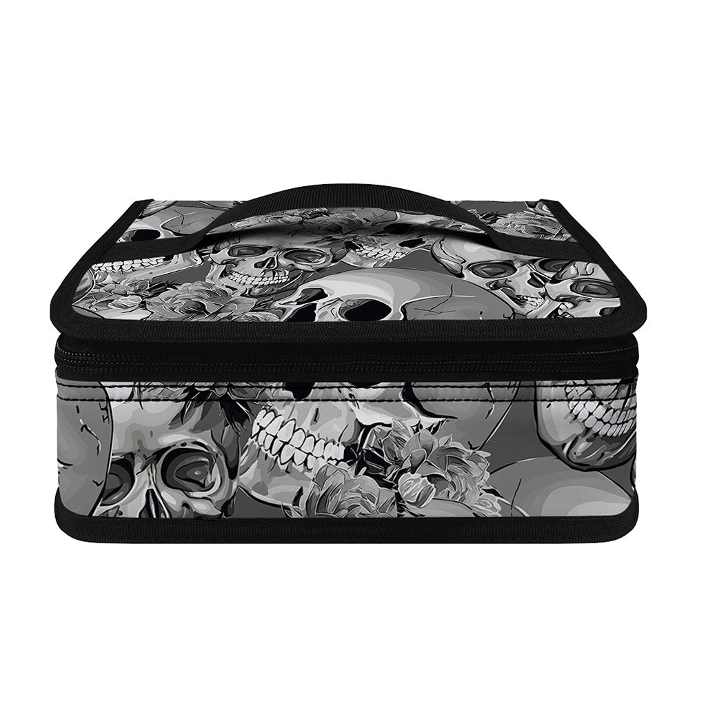 Monochrome Skull Flowers Pattern Print Small Lunch Bag