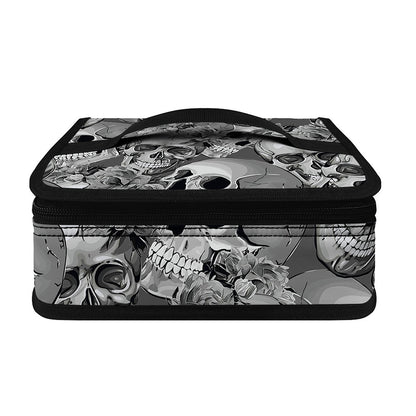 Monochrome Skull Flowers Pattern Print Small Lunch Bag