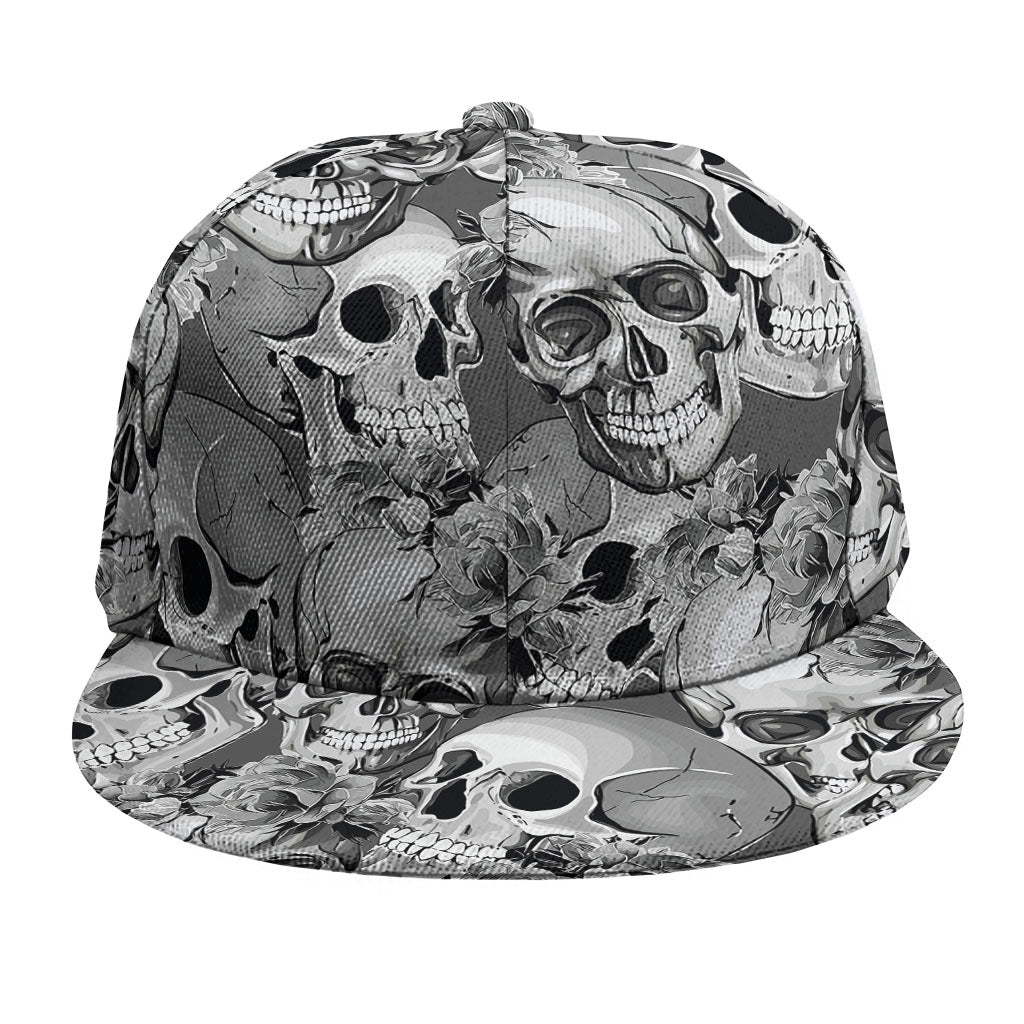 Monochrome Skull Flowers Pattern Print Snapback Cap