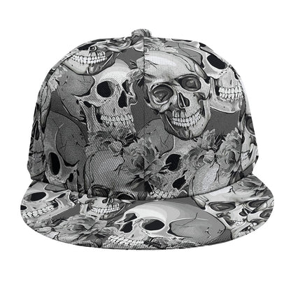 Monochrome Skull Flowers Pattern Print Snapback Cap