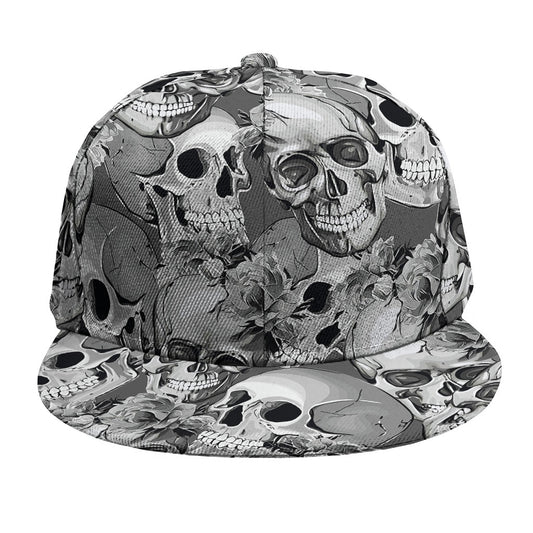 Monochrome Skull Flowers Pattern Print Snapback Cap