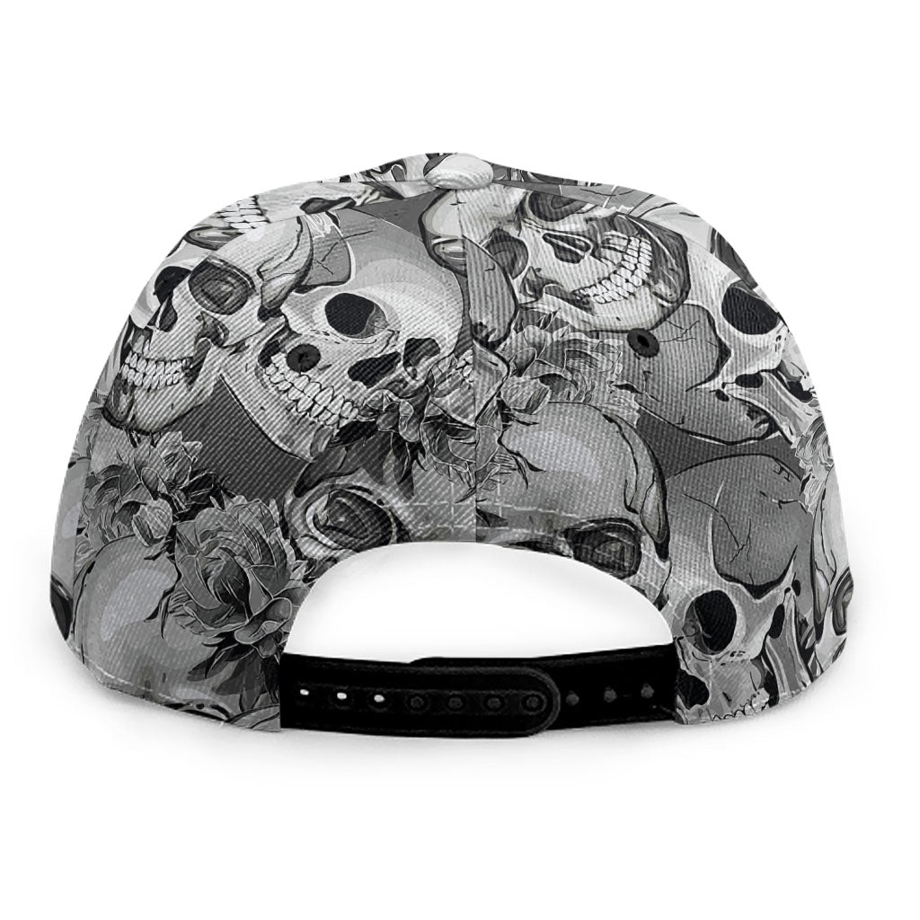 Monochrome Skull Flowers Pattern Print Snapback Cap