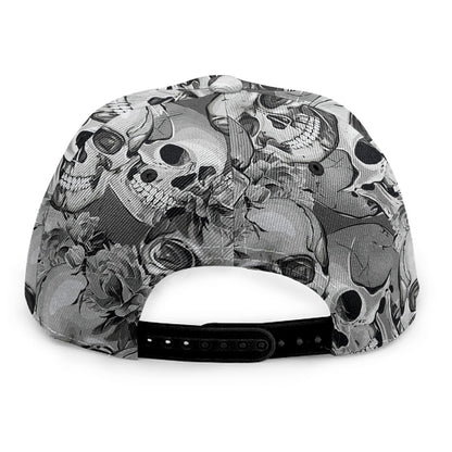 Monochrome Skull Flowers Pattern Print Snapback Cap