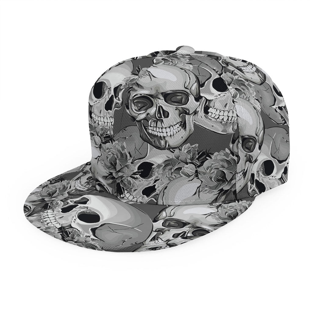 Monochrome Skull Flowers Pattern Print Snapback Cap