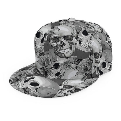 Monochrome Skull Flowers Pattern Print Snapback Cap