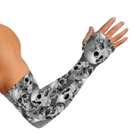 Monochrome Skull Flowers Pattern Print Sun Protection Arm Sleeves