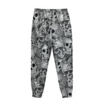 Monochrome Skull Flowers Pattern Print Sweatpants
