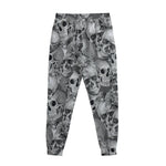 Monochrome Skull Flowers Pattern Print Sweatpants
