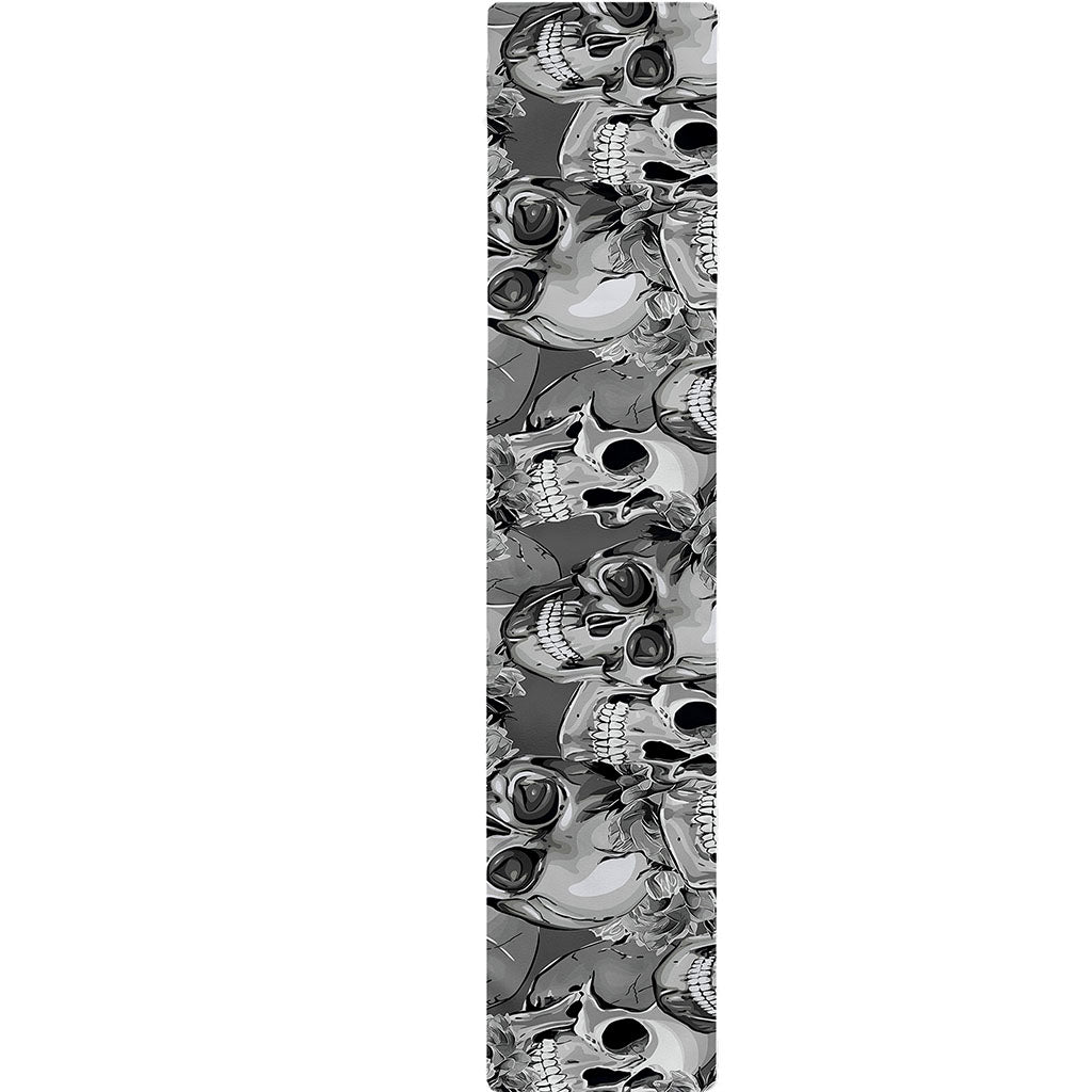 Monochrome Skull Flowers Pattern Print Table Runner