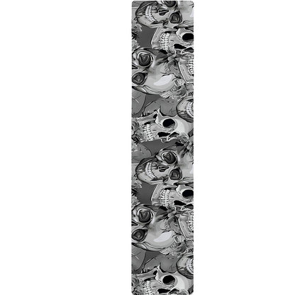 Monochrome Skull Flowers Pattern Print Table Runner