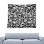 Monochrome Skull Flowers Pattern Print Tapestry
