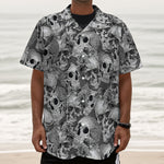Monochrome Skull Flowers Pattern Print Textured Short Sleeve Shirt