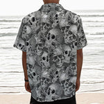 Monochrome Skull Flowers Pattern Print Textured Short Sleeve Shirt