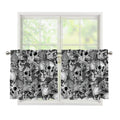Monochrome Skull Flowers Pattern Print Tier Curtains