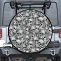 Monochrome Skull Flowers Pattern Print Tire Cover