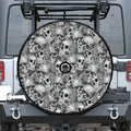 Monochrome Skull Flowers Pattern Print Tire Cover With Camera Hole