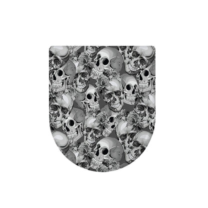 Monochrome Skull Flowers Pattern Print Toilet Lid Cover