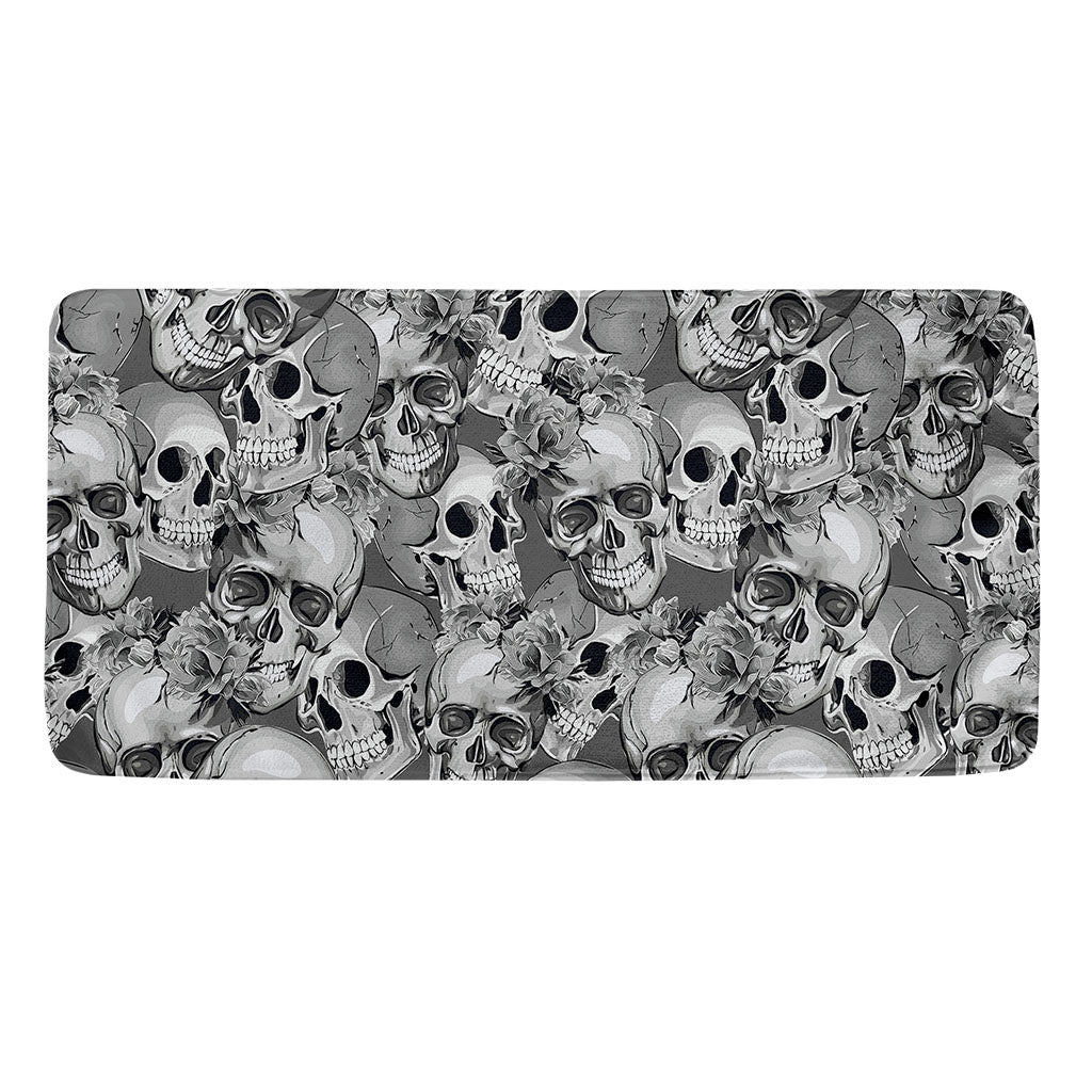 Monochrome Skull Flowers Pattern Print Towel