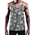 Monochrome Skull Flowers Pattern Print Men's Workout Tank Top