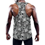 Monochrome Skull Flowers Pattern Print Training Tank Top