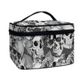 Monochrome Skull Flowers Pattern Print Travel Makeup Bag