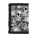 Monochrome Skull Flowers Pattern Print Trifold Wallet